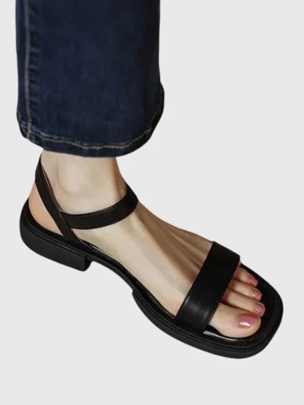 Comfortable low heel ankle strap sandals